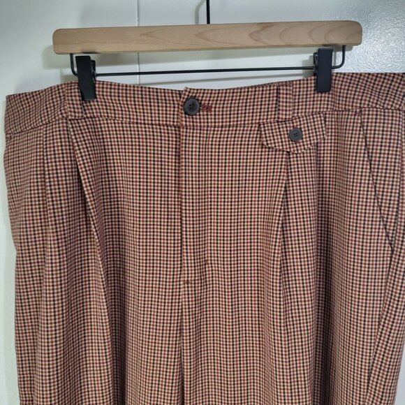 A New Day Women's SZ 17 High Rise Wide Leg Trousers Plaid Brown Pleats Pockets - Picture 3 of 11